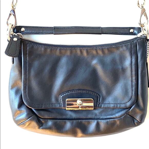 Coach Women's Black Leather Top Zip Satin Lined Crossbody Handbag 11.5"L X 8.5"H - Picture 2 of 12